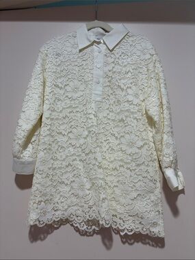 Ermanno Scervino Cream Lace Long-Sleeve Dress